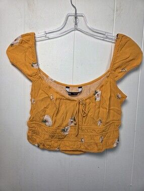 Zara Orange Floral Cap Sleeve Crop Top Medium